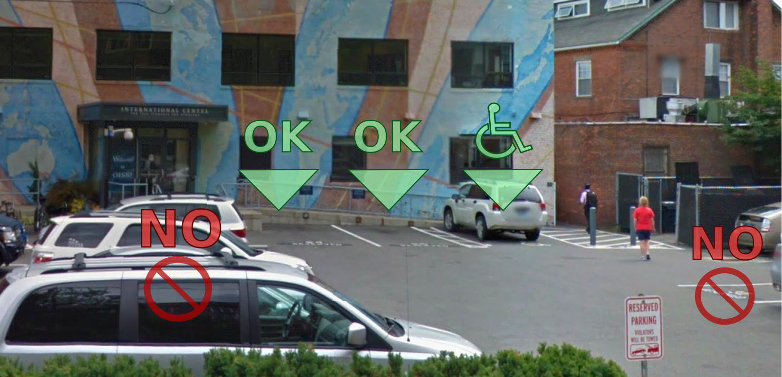 Places you can park and cant park at OISS