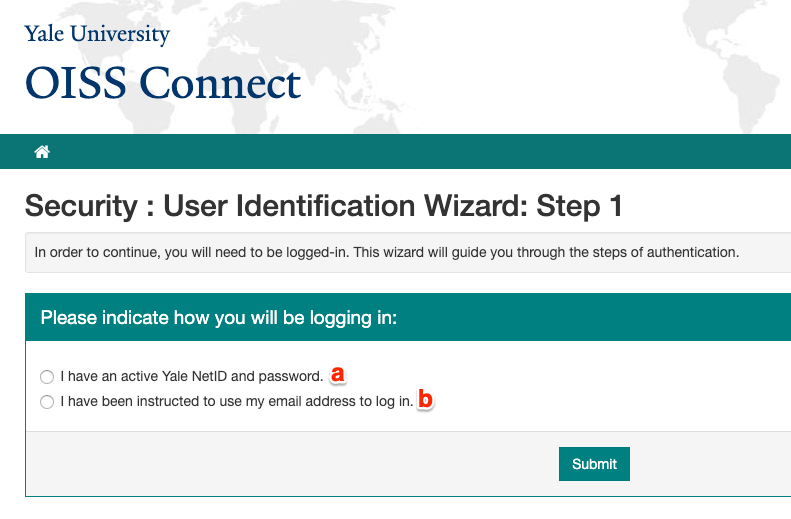 Options to indicate how you will be logging in depending on enrollment status