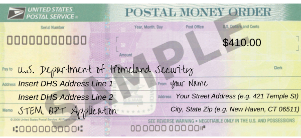 Sample money order: do not abbreviate the payee's name