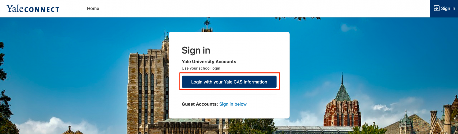 Yale Connect Login with CAS info